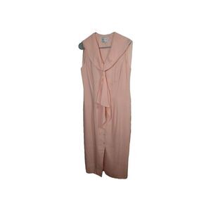 Misty Lane Woman 12 Pink Sleeveless Flax Blend Lined Maxi Straight Button Dress